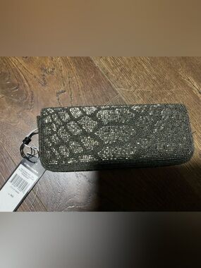 BCBGMaxAzria Black and Silver Beaded Wristlet Clutch